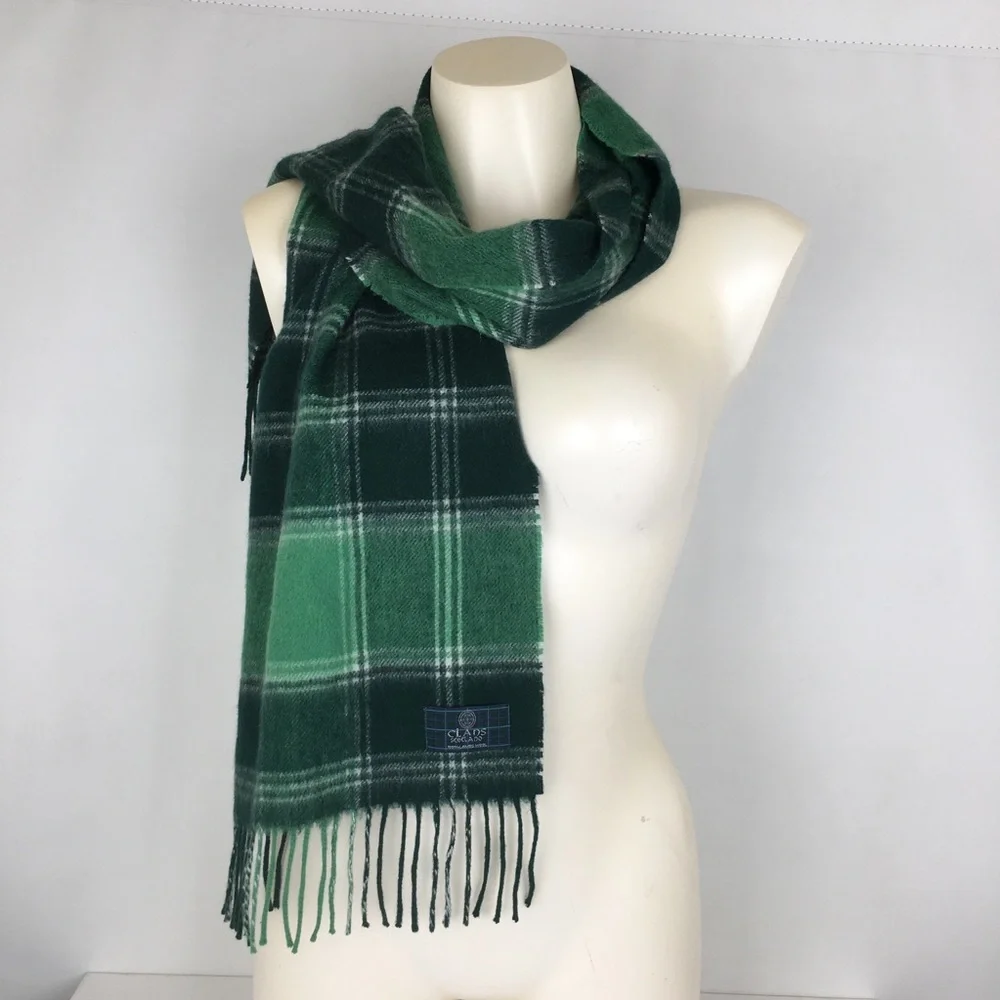 Clans Of Scotland 100% Lambswool Scottish Tartan Clan Scarf Plaid Green White